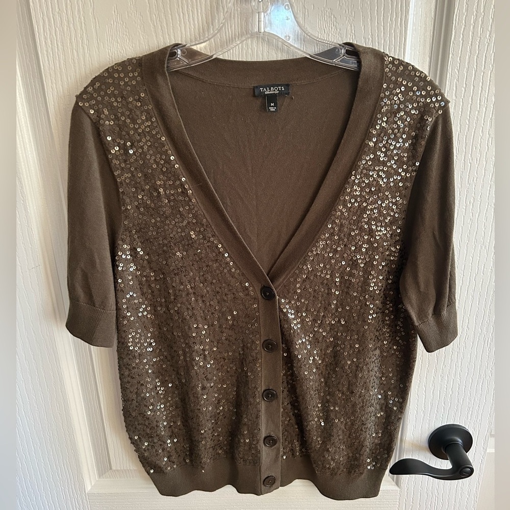 Talbots Olive Green Sequin Cardigan